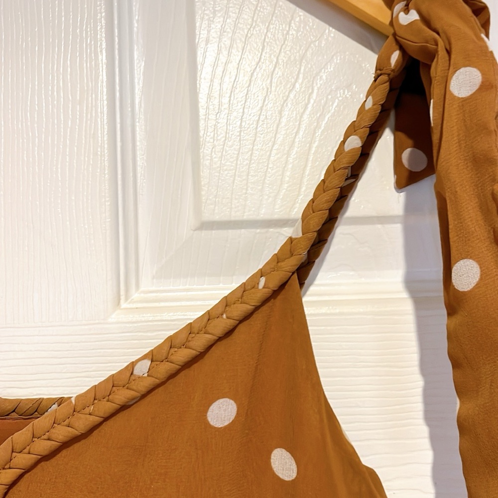 Sezane Nella Brown Polka Dot Tie-Shoulder Midi Dress - Picture 7 of 8